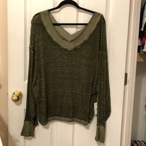Free People Army Green Top w/ Balloon Sleeves Sz L